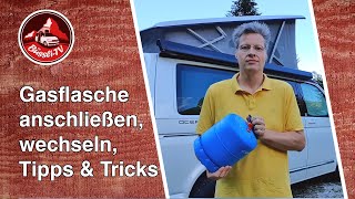 Gas und rund um die Gasflasche im Büssli  Grundlagen für Neulinge  VW T6 California  BüssliTV [upl. by Gildus545]