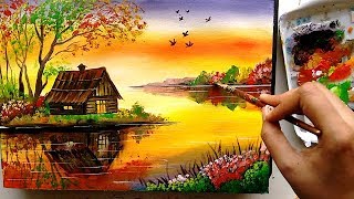 Beautiful Riverside Scenery Painting  Acrylic Painting Tutorial [upl. by Clite]