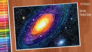 Galaxy Art with Oil Pastels  Andromeda Galaxy drawing Step by step  for Beginners [upl. by Ellis]