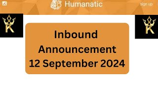 Humanatic  Inbound Announcement 12 September 2024 [upl. by Oicneserc]