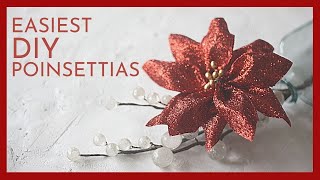 EASIEST RIBBON POINSETTIA TUTORIAL  DIY CHRISTMAS DECOR WITH WIRED RIBBONS [upl. by Toll]