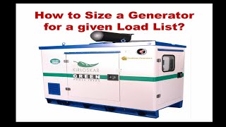 Generator Sizing for the given load list [upl. by Aniela160]