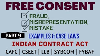 Fraud  Misrepresentation  Mistake  Free Consent  Indian Contract Act  Caselaws  Example [upl. by Lakim]