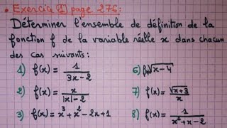 Fonctions numériques généralités exercice 1 tronc commun najah en mathématiques [upl. by Ilke]