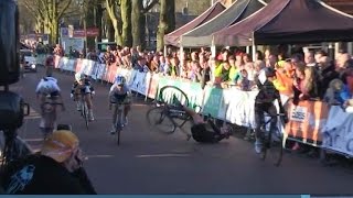 Spectator knocks out cyclist right before the finish line [upl. by Netsrejk385]