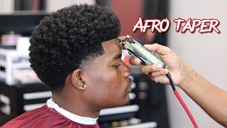 BARBER TUTORIAL AFRO TAPER  CURL SPONGE WITH SIDE PART [upl. by Aninay660]