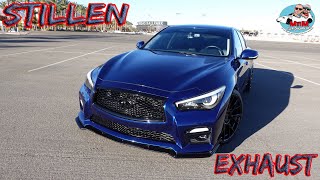 INFINITI Q50 RED SPORT STILLEN EXHAUST SOUND REVSFLYBYS [upl. by Dnomzed]