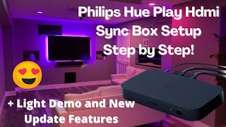 Philips Hue Play Hdmi Sync Box Setup Hue Sync App Light Demo Google Assistant and Tv Remote Setup [upl. by Ojadnama949]