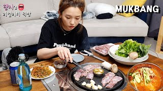 리얼먹방 통갈매기살 구이 ft소주 ★ 시원한 김치말이국수로 마무리 ㅣKorean BBQ amp Kimchi guksuㅣREAL SOUNDㅣASMR MUKBANGㅣ [upl. by Imray]