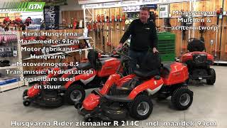 Husqvarna Rider zitmaaier R 214C  incl maaidek 94cm  BTN de Haas 762115 [upl. by Nodaj]