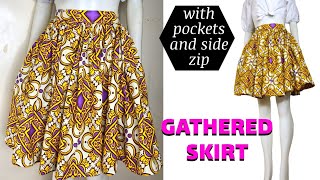 How to Sew GATHERED SKIRT  With SIDE ZIP and POCKETS [upl. by Aicilaana]