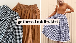 DIY Gathered MidiSkirt With Pockets  How To Make A Gathered Skirt [upl. by Sivrad170]