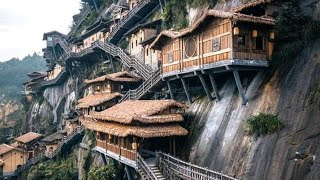 HOUSES HANGING ON CLIFFS IN JIANGXI WANGXIAN CHINA [upl. by Myles457]