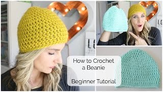 How to Crochet a Beanie  Beginner Tutorial [upl. by Yrag]