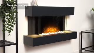 Adam Manola Wall Mounted Electric Fire Suite with Downlights amp Remote Control in Charcoal Grey [upl. by Lonyer]