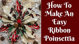 Easy Christmas Crafts How To Make An Easy Ribbon Poinsettia [upl. by Erdnaid]