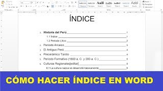 CÓMO HACER UN ÍNDICE EN WORD [upl. by Herodias]