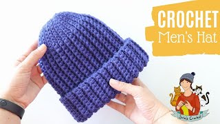 Crochet Simple Classic Mens Hat  Beanie Tutorial [upl. by Nefets921]