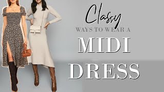 20 CLASSY ways to STYLE a Midi Dress over 40  Elegant Dresses [upl. by Odey]