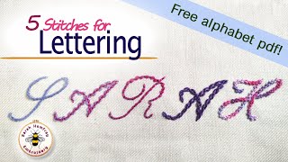 FIVE stitches for embroidered lettering tutorial [upl. by Kimbra190]