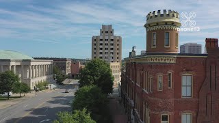 Aerial drone view of downtown Macon Georgia [upl. by Anitsugua]