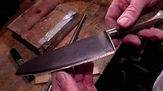 30 Vintage carbon steel Sabatier kitchen knife repair refurbish and sharpen [upl. by Pacorro651]