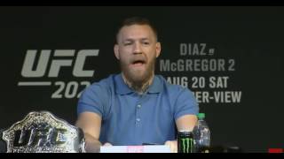 Press conference 202 Conor Mcgregor Nate diaz  Conor Mcgregor throw bottle at Diaz team [upl. by Tirma]