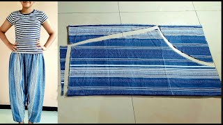 DIY Very Easy Salwar Pants cuttingHarem PantsDrop Crotch Pants Tutorial [upl. by Nagem]