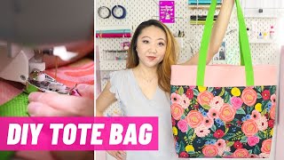 Easy Lined Tote Bag  Beginner Sewing Tutorial [upl. by Garrison]