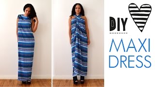 DIY no sew MAXI DRESS in 5 minutes  quick amp easy  how to  tutorial [upl. by Zinck]