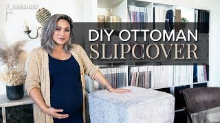 DIY FURNITURE FLIP  How to Sew a New Slipcover for an Old Ottoman For Beginners [upl. by Anicnarf]