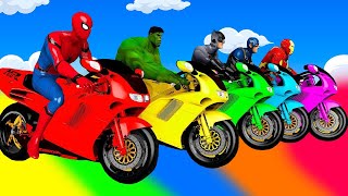 الأبطال الخارقين على القضبان دوامة قمع جسر 🏍️🐱‍SPIDER MANon Motorcycle in Spiral Bridge Stunt Rid [upl. by Barn]