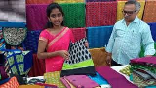 Ikkat Cotton FABRICS in Nehasree Fabrics Hyderabad  Kalamkari Sarees Bedsheets Towels Shirts [upl. by Aliahkim]