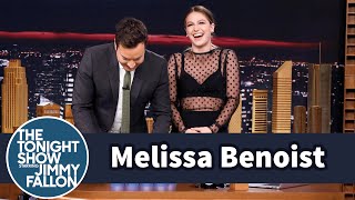 Melissa Benoist Teaches Jimmy Sport Stacking [upl. by Tasha199]