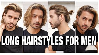 4 LONG HAIRSTYLES FOR MEN  Mens Hair Tutorial [upl. by Niltyak790]