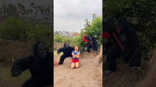 2 Ferocious Gorilla Monsters Attack The Beautiful Brave Girl With Chainsaw Weapons [upl. by Ecikram]