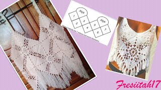 Blusa CropTop tejida a crochet paso a paso Uniendo cuadrados tejidos [upl. by Schach]